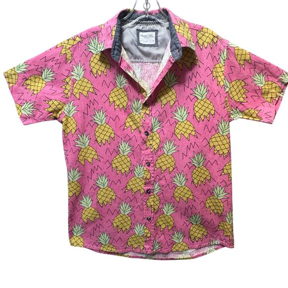 Sovereign Code Hawaiian Short Sleeve Shirt Pineapple Print Pink Yellow Men S - Picture 1 of 9